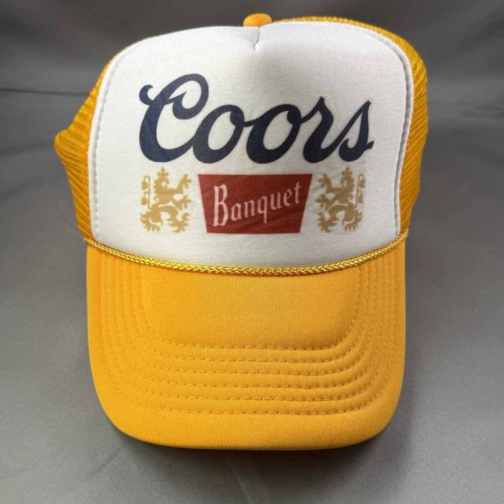 Coors Banquet‎ Beer Trucker Hat Yellow White Rope Foam Front Nissun Cap